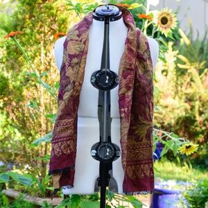 Salarini Vintage Wool/Silk Brocade Scarf in Red & Gold